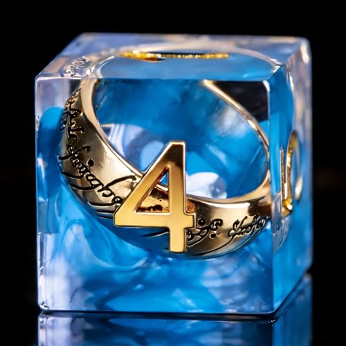 Magic Ring DND Dice Set Resin 7Pcs Dice DND with an Iron Box for DND; COC; Role Playing dice Games and Board Games Gift (Blue) - color: Ring Blue