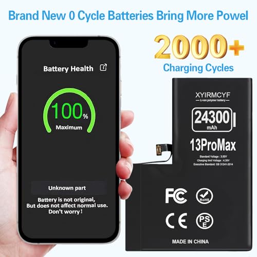XYIRMCYF 24300mAh Super Capacity Battery Compatible with iPhone 13 Pro Max, 0 Cycle Li-Polymer Replacement Battery for iPhone 13 Pro Max, with Professional Repair Tool Kit - color: 13Promax-24300