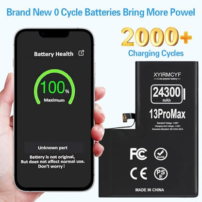 XYIRMCYF 24300mAh Super Capacity Battery Compatible with iPhone 13 Pro Max, 0 Cycle Li-Polymer Replacement Battery for iPhone 13 Pro Max, with Professional Repair Tool Kit - color: 13Promax-24300