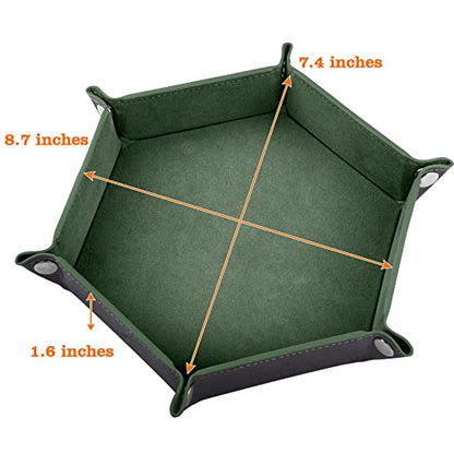 SIQUK 2 Pieces Dice Tray PU Leather Dice Trays Portable Folding Hexagon Dice Roller Tray for Dice Games Like RPG, DND and Other Table Games (Dark Green, Violet) - color: Dark Green, Violet