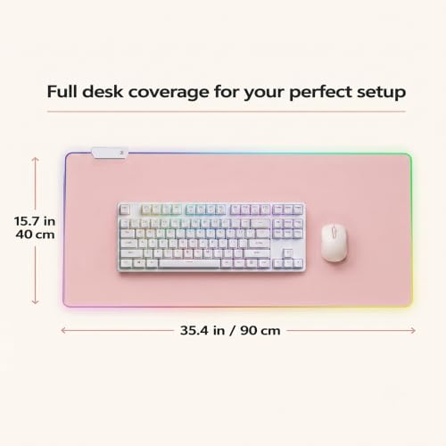 Pink RGB Gaming Mouse Pad, 35.4 × 15.7 Inch XXL Mouse Pad for Desk, 13 Light Modes, Non-Slip Rubber Base, Waterproof, for PC Laptop Office Gaming Use - color: Pink 35.4 ×15.7‘’