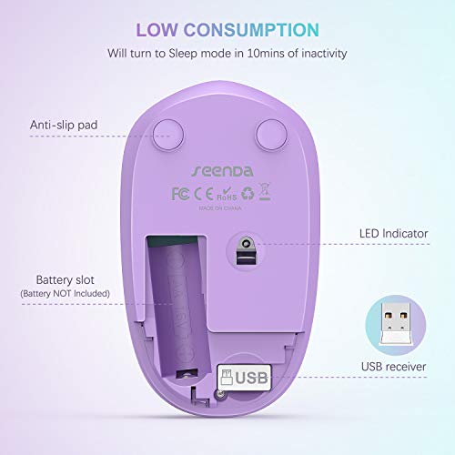 seenda Wireless Mouse for Laptop, 2.4G Noiseless Mouse with USB Receiver - Optical Tracking Portable Computer Mice for Chromebook, PC, Tablet, Windows System, 24 Months Battery Life -Mint Green&Purple - color: Mint Green and Purple