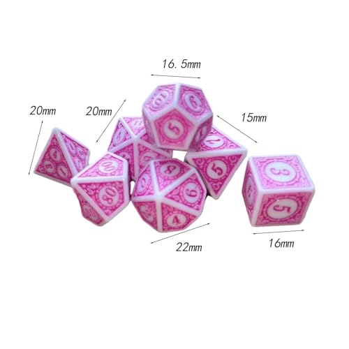 harayaa 7 Pieces Polyhedral Dice Set Multi Sides Dices Game Dices Resin Dices Counting Dices Acrylic Structure Suitable for Classroom Role Playing Par, Pink