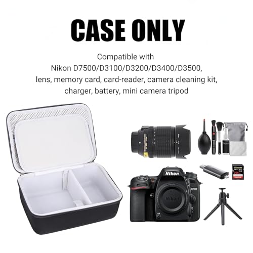 Case for Nikon D7500/ D3100/ D3200/ D3400/ D3500 Digital Camera,Lens, Memory Card,Card-reader,Charger,Battery,Mini camera tripod, Compact Camera Travel Carrying Organizer (Case Only)