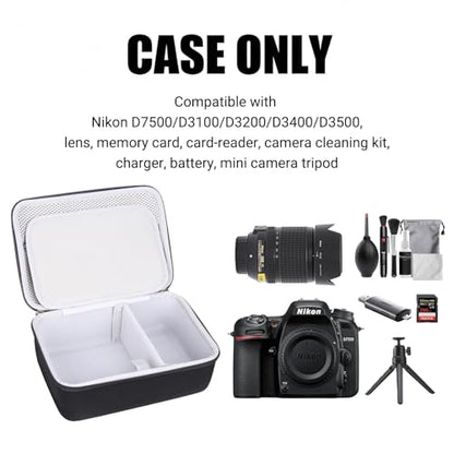 Case for Nikon D7500/ D3100/ D3200/ D3400/ D3500 Digital Camera,Lens, Memory Card,Card-reader,Charger,Battery,Mini camera tripod, Compact Camera Travel Carrying Organizer (Case Only)