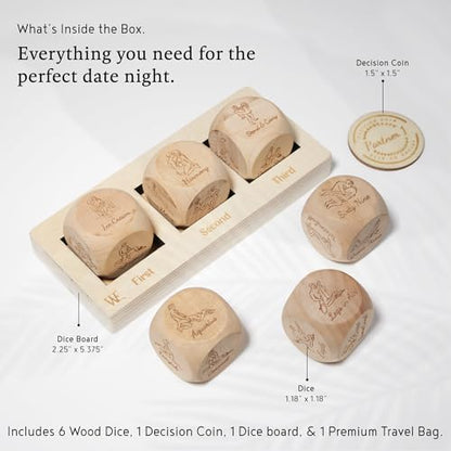 Date Night Dice Sex Game Love Set - 6 Sex Positions Dice, Decision Coin, Board & Carry Bag - Adult Sex Toys & Games for Couples, Bachelorette Party Favors, Bridal Shower Gifts Couples Gift for Him Her - style: Love Set