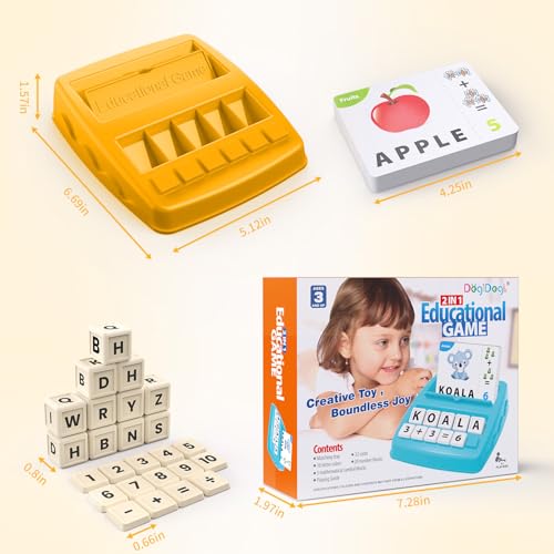 DEGIDEGI Educational Toys for Kids Ages 3-8, Matching Letter Spelling Game ABC Math Learning, Xmas Birthday Party Gifts for 3 4 5 6 7 8 Year Olds Boys and Girls Yellow - color: Yellow