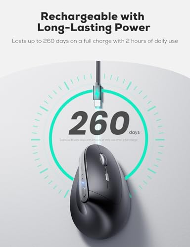 Nulea MD280 Ergonomic Vertical Wireless Mouse - Bluetooth & 2.4G Dual Mode, 4 Adjustable DPI 800/1200/1600/2400, Rechargeable, Silent Clicks, No Lag, 6 Buttons - Perfect for Laptop, Desktop Black - color: Black