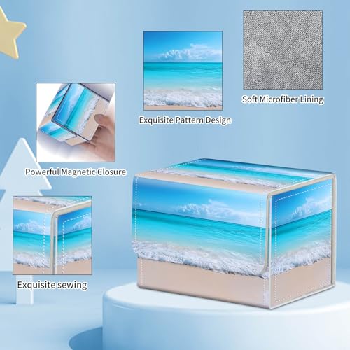 for MTG Commander Deck Box,Card Deck Box for Trading Yugioh MTG,Fits 100 Double Sleeved Cards,PU Leather Strong Magnet Case for Magic Commander TCG CCG,Blue Beach - color: Blue Beach