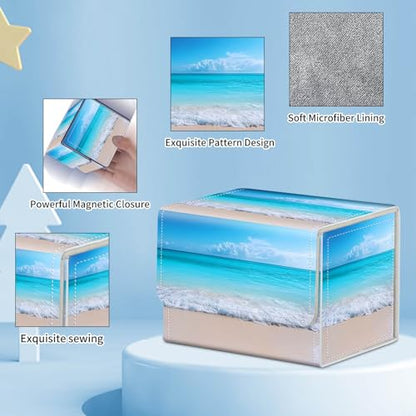 for MTG Commander Deck Box,Card Deck Box for Trading Yugioh MTG,Fits 100 Double Sleeved Cards,PU Leather Strong Magnet Case for Magic Commander TCG CCG,Blue Beach - color: Blue Beach