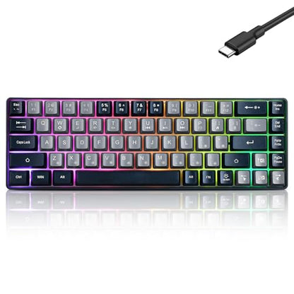 Guiheng Wired Portable 60% Mechanical Gaming Keyboard,RGB LED Backlit Compact 68 Keys Mini Wired Office Keyboard with Red Switch for Windows Laptop PC Mac -Grey and Black - color: grey and black