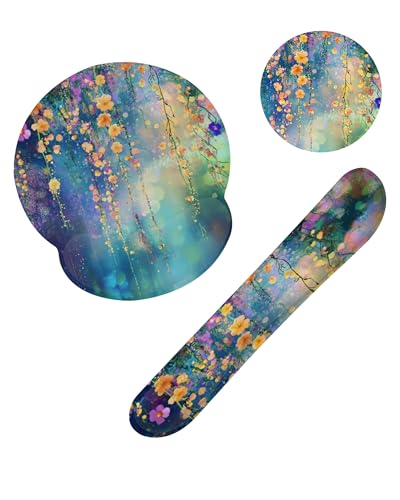 Watercolor Ivy Flower Spring Flower Mouse Pad with Wrist Rest and Keyboard Wrist Rest Set, Non-Slip Rubber Base Memory Foam Mouse Pad Set for Women, Office Desk Accessories, Gaming - color: Watercolor Ivy Flower Spring Flower