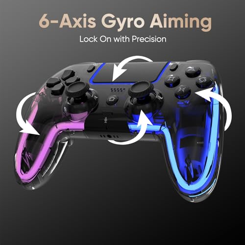 BETMI Wireless Controller for PS5, Pro/Slim/MAC/PC (Transparent Black) | Hall Effect Joysticks, Dual Vibration, Marco/Turbo/3.5mm Jack/6-Axis Gyro, Speaker, LED Gamepad for Steam Deck, L Pink R Cyan - color: Transparent Black, L Pink R Cyan