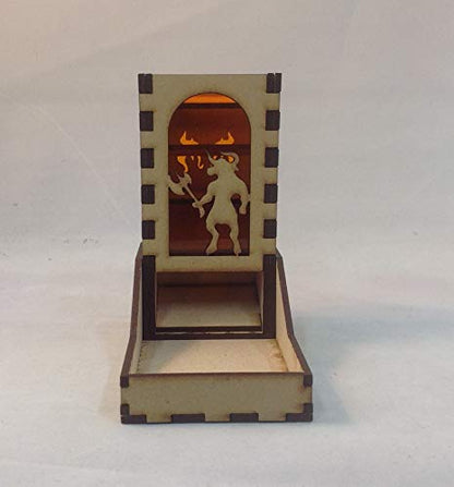 Minotaur Mini Dice Tower v1 Amber Acrylic Window Laser Cut MDF Unique Gift