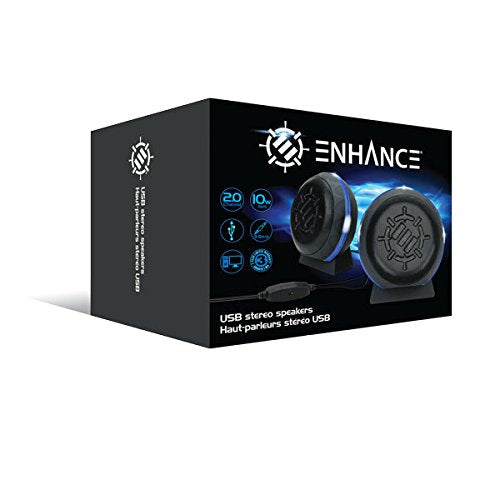 ENHANCE SL2 USB Classroom Speakers — 2.0 Stereo Sound System, 3.5mm Input, in-Line Volume Control, Compact for Desks, Laptops & Chromebooks — Perfect for School Labs & Classrooms (Blue LEDs) - color: Blue