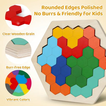 5 Pack Wooden Brain Teaser Puzzles Sets for Kids,Montessori Brain Blocks Logic Tangram Geometric Shapes Puzzle Matching Games Easter Basket Stuffers Gifts for All Ages Boys Girls - style: Puzzle set-5pcs
