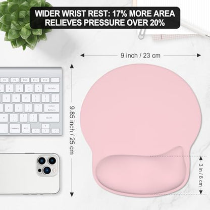 ITNRSIIET Ergonomic Mouse Pad with Wider Memory Foam Wrist Rest +17%, Curved Cushion Reduces Pressure 20%, Pain Relief, Non-Slip, Smooth, Cute Color Desk Accessory, 9.85 x 9 inch, Blush Pink - color: Blush Pink
