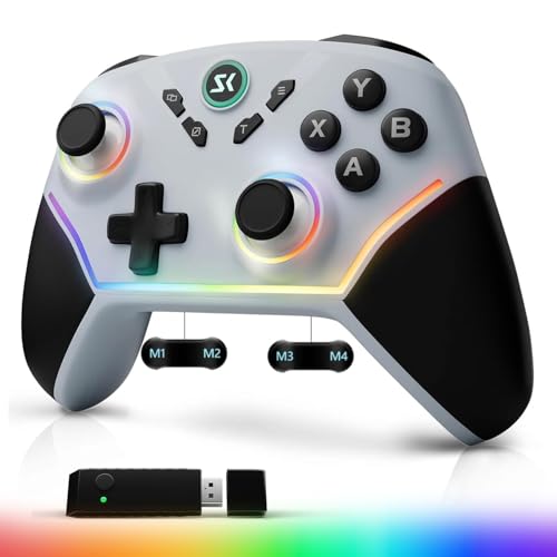 Wireless PC Controller with Hall Effect Joysticks & Triggers, 1000Hz Polling Rate, Trigger Locks, Bluetooth Pro Gaming Controller for PC/Steam/Luna/Tesla - 4 Macros and Turbo, Dynamic RGB, Silver - color: Silver