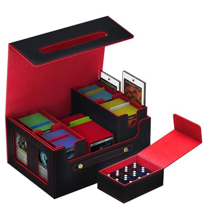 Commander Deck Box for MTG, 6-Deck Modular Card Case with Dice Tray Holds 600+ Double-sleeved Cards, Removable Trading Cards Storage Box with 35PT Magnetic Card Holders for TCG, Black Red - color: Black/Red