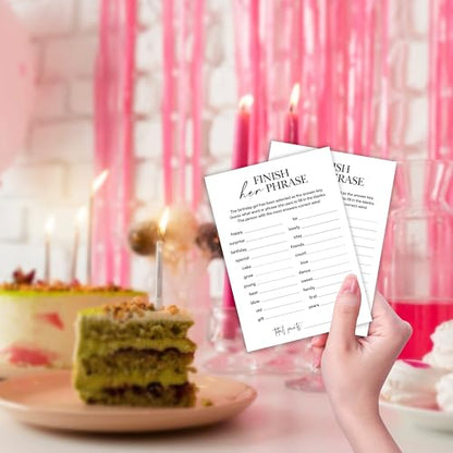 Birthday Party Games, Finish Her Phrase, 25 Pcs Card Set for Guests, Fun Birthday Game for Teen Adults – A01 - color: Finish Her Phrase