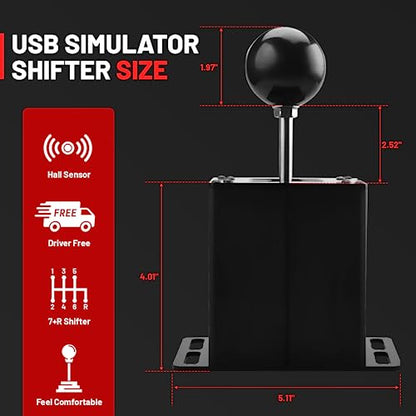 USB Simulator Shifter Compatible with Logitech G29 /G27 /G25 /G920 T300RS/GT Steering Wheel , Applicable for ATS ETS Dust WRC Sim Racing Games H Shifter with Carbon Fiber Grip - 6+R Black(PC System) - size: HB-1014-6R-BK