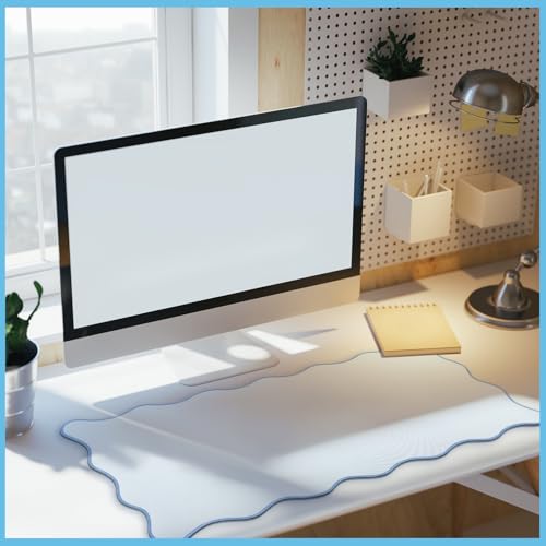 Hahafelt Scalloped Desk Mat Large Desk Pad Cute Coquette Table Mat Back to School Preppy Table Make up Pad Nonslip Graduation Gift with Stitching Waterproof Gaming(Blue,31.5 x 15.8 Inches) - color: Blue, size: 31.5 x 15.8 Inches