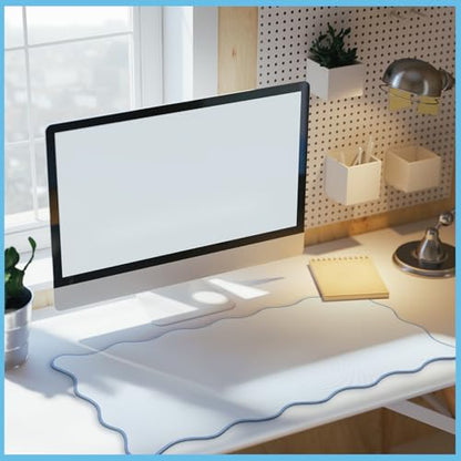 Hahafelt Scalloped Desk Mat Large Desk Pad Cute Coquette Table Mat Back to School Preppy Table Make up Pad Nonslip Graduation Gift with Stitching Waterproof Gaming(Blue,31.5 x 15.8 Inches) - color: Blue, size: 31.5 x 15.8 Inches