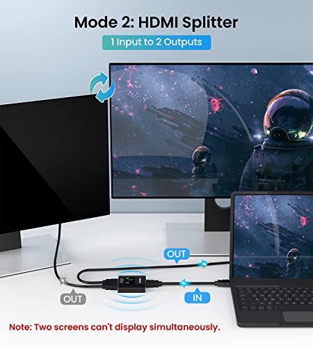 HDMI Switch Splitter 4K@60hz, Aluminum HDMI 2.0 Switcher 2 in 1 Out, HDMI Splitter 1 in 2 Out, Bi-Directional Switch Support 4K 3D HDR for Xbox PS5/4/3 Blu-Ray Player Fire Stick Roku HDTV