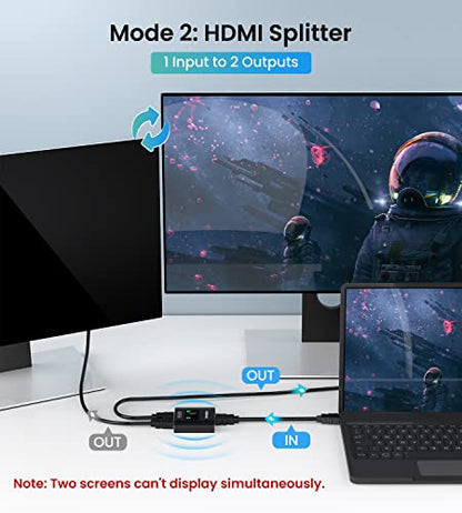 HDMI Switch Splitter 4K@60hz, Aluminum HDMI 2.0 Switcher 2 in 1 Out, HDMI Splitter 1 in 2 Out, Bi-Directional Switch Support 4K 3D HDR for Xbox PS5/4/3 Blu-Ray Player Fire Stick Roku HDTV
