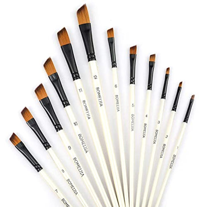 GETHPEN Angular Paint Brushes Set, Angled Paint Brush for Acrylic, 12PCS | Angular Paint Brushes, Nylon Hair Angled Paint Brush Set for Acrylic, Watercolor, Oil, Gouache, Craft, White - style: Angular