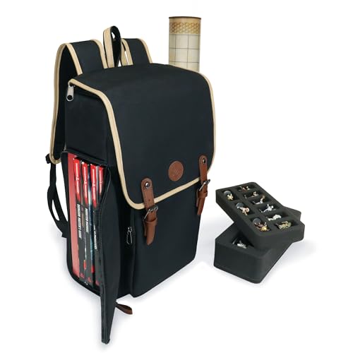 ENHANCE Designer Edition DnD Backpack - Stylish RPG Backpack for Dungeons and Dragons - Travel DnD Bag fits 4 Books and Binder with Miniature Storage, Map Holder, Comfortable Shoulder Straps (Black) - color: Black