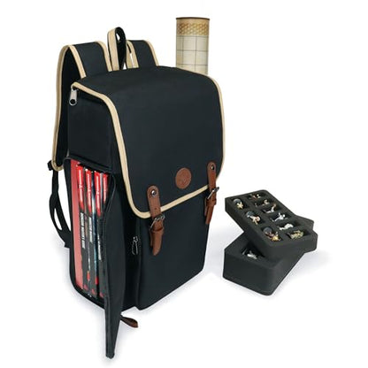 ENHANCE Designer Edition DnD Backpack - Stylish RPG Backpack for Dungeons and Dragons - Travel DnD Bag fits 4 Books and Binder with Miniature Storage, Map Holder, Comfortable Shoulder Straps (Black) - color: Black