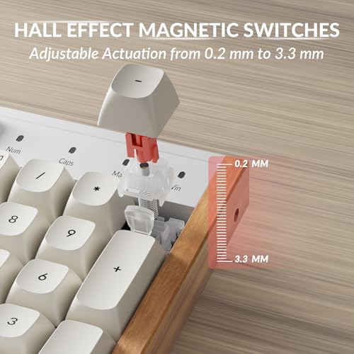 Keychron K10 HE Hall Effect Keyboard, Ultra-Fast Lime Silent Red Magnetic Switch, Full-Size Tri-Mode Wireless Keyboard with Rapid Trigger, Adjustable Actuation, RGB, Aluminum + Wood Frame - White - color: Silent Red Switch - White
