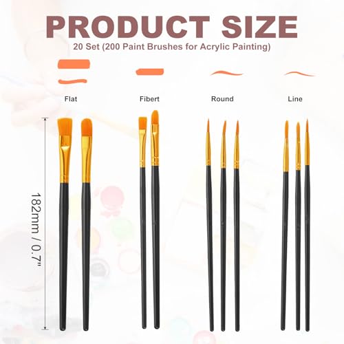 PATIKIL Paint Brushes Set, 200Pcs Acrylic Paint Brush Nylon Hair for Watercolor Oil Painting Miniature Detailing Rock Painting, Black - color: Black