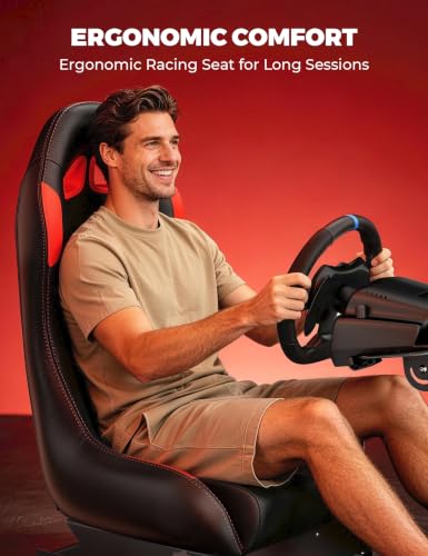 RACGTING Foldable Racing Simulator Cockpit with Leather Seat, Built for Stable Braking & Immersive Home Racing, Compatible with Logitech, Thrustmaster, Fanatec, MOZA