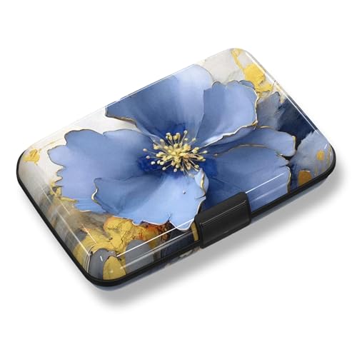 Credit Card Holder, Mini RFID Small Aluminum Card Wallet Business Card Case | Blocking Slim Metal RFID Blocking Front Pocket Wallet Hard Case Durable CC Holder for Women Girls, Blue Flowers - color: Blue Flowers