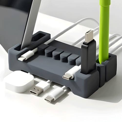 DeskBrick Silicone + Steel-Weighted Cord Holder for Desk. Weighted Cord Organizer & Cable Management for Desktop. Useful Phone Accessory & Cable Holder for Office, Home. No Adhesive. Gray - color: (B) Gray, size: 1 Pack