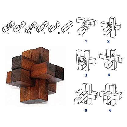 VolksRose 6pcs Wooden Brain Teaser Puzzles, IQ Challenge Puzzle Games, Logic Smart Mind Puzzle Box Lock Toy Removing Assembling 3D Small Puzzle Gift Set for Adults Teenagers Kids, 1.8inch 4.5cm - color: B-6pcs-4.5cm-2