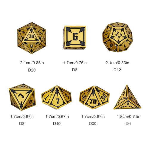 UDIXI Metal Dice Set D&D RPG DND Dice Set for Role Playing Games (Gold) | 7-Pieces, Lozenge Pattern, Zinc Alloy Material, Gorgeous Gift Case, DM Gift, for Dungeons and Dragons Role Playing Games - color: Gold