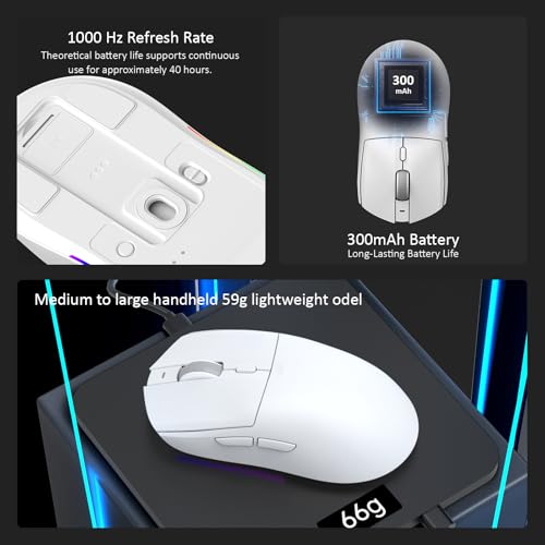 AJ139PRO Dual-Mode 2.4G/Wired Gaming Mouse, 59g Lightweight Design, PAW3395 Sensor, 26K DPI, 300mAh Battery with 40-Hour Battery Life for Windows, Mac Gamer.