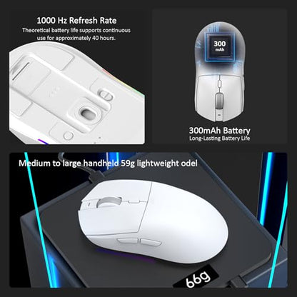 AJ139PRO Dual-Mode 2.4G/Wired Gaming Mouse, 59g Lightweight Design, PAW3395 Sensor, 26K DPI, 300mAh Battery with 40-Hour Battery Life for Windows, Mac Gamer.