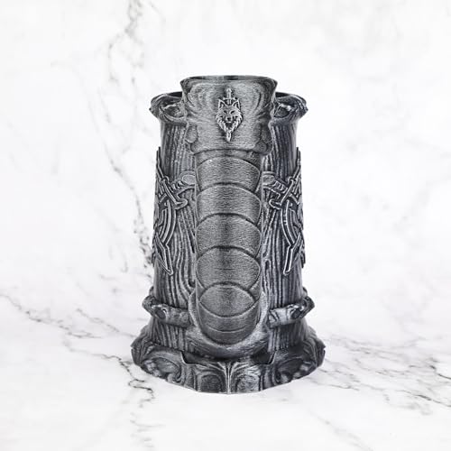 Dungeons and Dragons Dice Tower, Dice Rolling Tower for RPG & Board Games | Hand-Painted Gothic Pen Stand, Dice Organizer & Beverage Holder–Gift for TTRPG Enthusiasts-FF287B Silver - color: Silver, style: FF287-Wolf Crest Cup