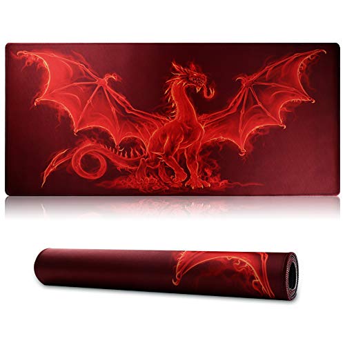 Large Gaming Mouse Pad with Stitched Edges,[27.5x11.8In] Extended Mouse Pad with Non-Slip Natural Rubber Base for Gamer/Desktop/Office/Home (70x30 Red dragonus) - color: 70x30 Red dragonus