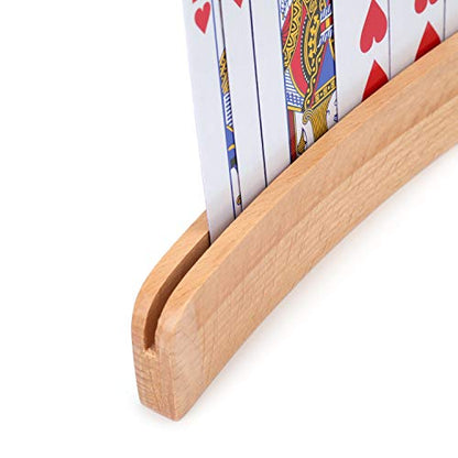 Tebery 4 Pack Wooden Playing Card Holder, Stable Game Card Trays Rack for Elderly, Hand Free Playing Cards Display Organizer for Family Game Night, 13 Inch