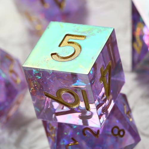 Iridescent Plating Lilac Sharp D&D Dice, DNDND Handmade DND Resin Sharp Edge D&D Die with Gift Case for Dungeons and Dragon Tabletop Games (Iridescent Plating Lilac) - color: Iridescent Lilac