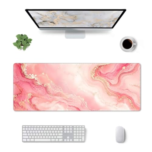 Pink Gold Marble Mouse Pad XL Large Mousepad Non Slip Rubber Base Desk Mat for Laptop Computer Gaming 31.5" X 12" - color: Pink Gold Marble