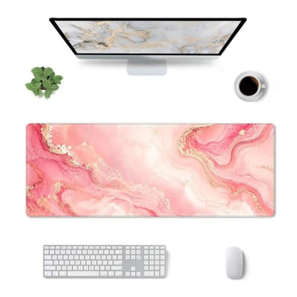 Pink Gold Marble Mouse Pad XL Large Mousepad Non Slip Rubber Base Desk Mat for Laptop Computer Gaming 31.5" X 12" - color: Pink Gold Marble