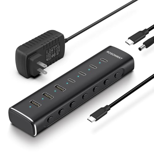 7 Ports Powered USB 3.2/USB C Hub 10Gbps with 4 USB-C 3.2, 3 USB-A 3.2 Ports, 3.3ft Cable and 36W(12V/3A) Power Adapter, Aluminum USB Splitter for Laptop, RSH-H7C4 - size: 7-Port Powered USB Hub