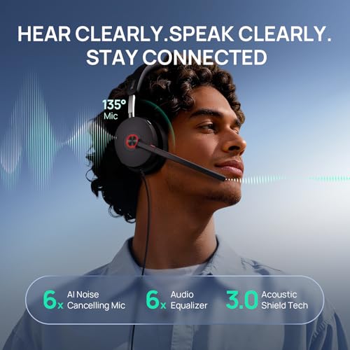 Yealink UH48 ANC Wired USB-C/A Headset, 6 AI Noise-Canceling Microphones | Teams/Zoom Certified, Stereo Headphones,Plug & Play for PC/Laptop/Phone, Hybrid Work & Home Office, Dynamic EQ, Call Control - color: USB-C/A (UC)