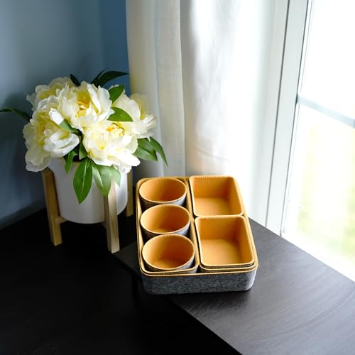 Welaxy Office Desk Drawer Organizers Trays Felt Shallow organizing Box Draw dividers for Office Supplies Multi-purposed storage 8-Piece Fall room decor (Curry) - color: Curry